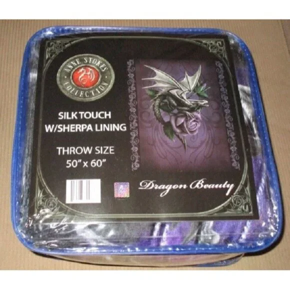 New 50x60 Anne Stokes Dragon Beauty Purple Rose Plush Throw Gift Blanket Sherpa - Picture 4 of 5